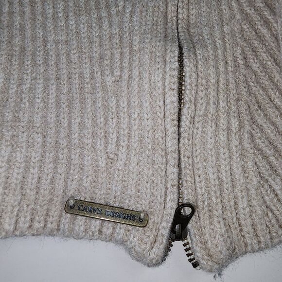 Carve Designs Beige Wool Blend Chunky Crewneck Sweater w/ Zippers Sz S - Picture 5 of 8